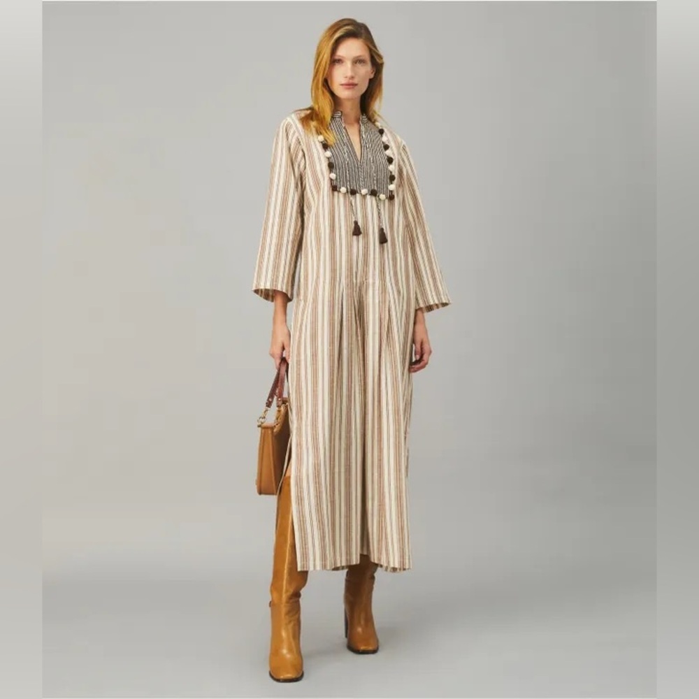 NWT $798 Tory Burch Embellished Long Caftan With Sweater Tassels Dress